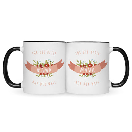 SEO. Bedruckte Tasse mit Spruch Für die beste Mama - Schwarz & Weiß Linkreich