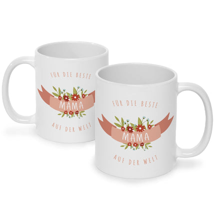 SEO. Bedruckte Tasse mit Spruch Für die beste Mama - Weiß Linkreich