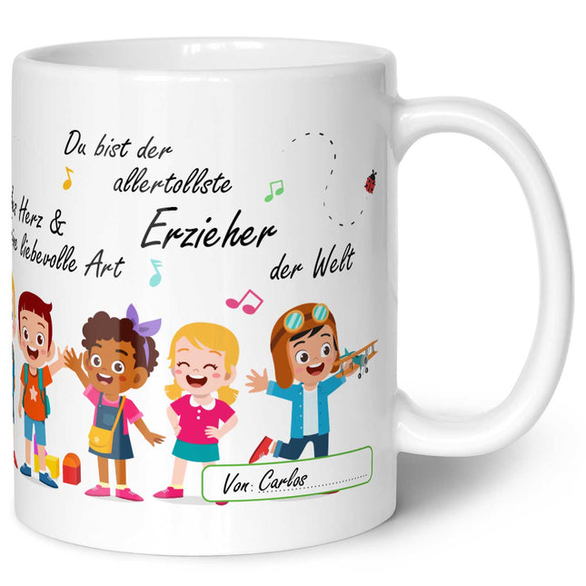 SEO. Bedruckte Tasse mit Spruch für Erzieher/in zum Abschied - Weiß Linkreich