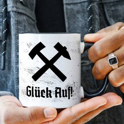 SEO. Bedruckte Tasse mit Spruch Glück Auf! - Weiß Linkreich