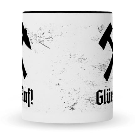 SEO. Bedruckte Tasse mit Spruch Glück Auf! - Schwarz & Weiß Linkreich