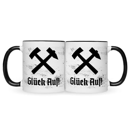 SEO. Bedruckte Tasse mit Spruch Glück Auf! - Schwarz & Weiß Linkreich
