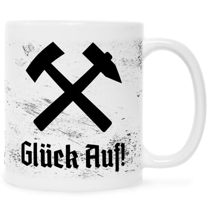 SEO. Bedruckte Tasse mit Spruch Glück Auf! - Weiß Linkreich