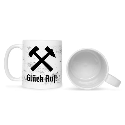 SEO. Bedruckte Tasse mit Spruch Glück Auf! - Weiß Linkreich