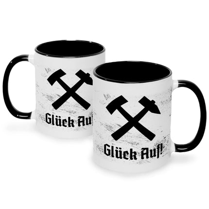 SEO. Bedruckte Tasse mit Spruch Glück Auf! - Schwarz & Weiß Linkreich