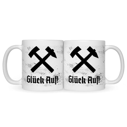 SEO. Bedruckte Tasse mit Spruch Glück Auf! - Weiß Linkreich