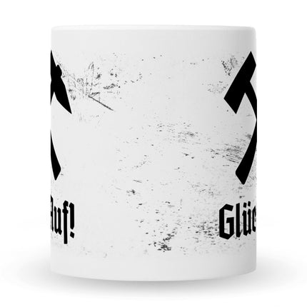 SEO. Bedruckte Tasse mit Spruch Glück Auf! - Weiß Linkreich