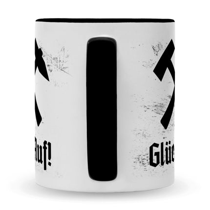 SEO. Bedruckte Tasse mit Spruch Glück Auf! - Schwarz & Weiß Linkreich