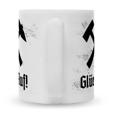 SEO. Bedruckte Tasse mit Spruch Glück Auf! - Weiß Linkreich