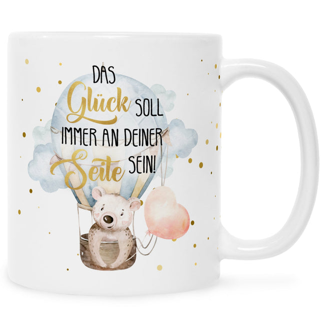 SEO. Bedruckte Tasse mit Spruch Glück immer an deiner Seite - Weiß Linkreich