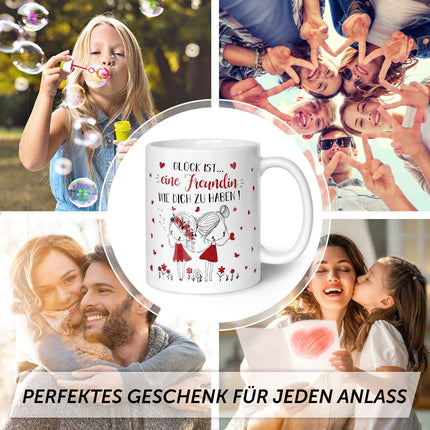 SEO. Bedruckte Tasse mit Spruch Glück ist eine Freundin - Weiß Linkreich