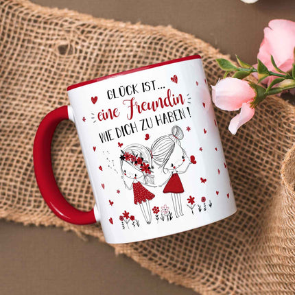 SEO. Bedruckte Tasse mit Spruch Glück ist eine Freundin - Rot Linkreich