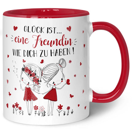 SEO. Bedruckte Tasse mit Spruch Glück ist eine Freundin - Rot Linkreich
