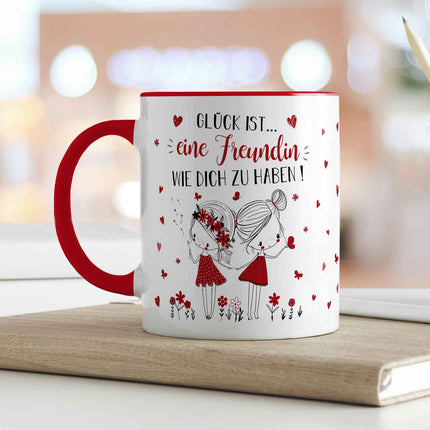 SEO. Bedruckte Tasse mit Spruch Glück ist eine Freundin - Rot Linkreich