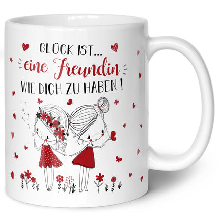 SEO. Bedruckte Tasse mit Spruch Glück ist eine Freundin - Weiß Linkreich
