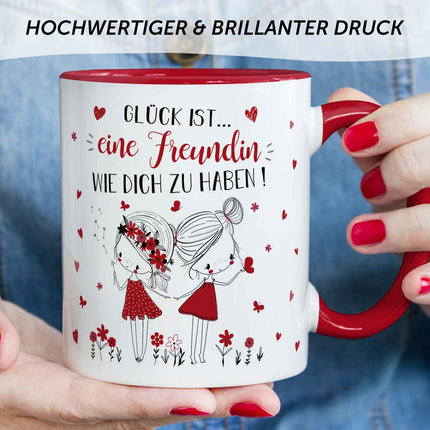 SEO. Bedruckte Tasse mit Spruch Glück ist eine Freundin - Rot Linkreich