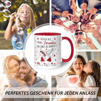 SEO. Bedruckte Tasse mit Spruch Glück ist eine Freundin - Rot Linkreich