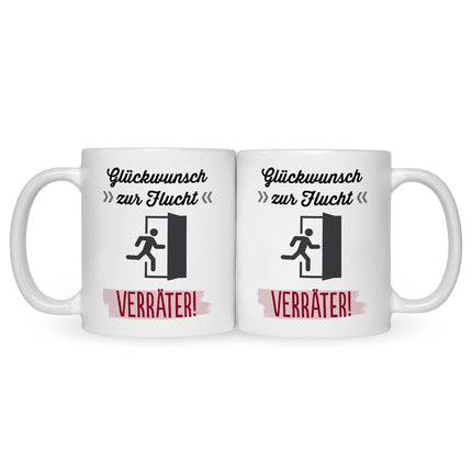 SEO. Bedruckte Tasse mit Spruch Glückwunsch zur Flucht - Weiß Linkreich