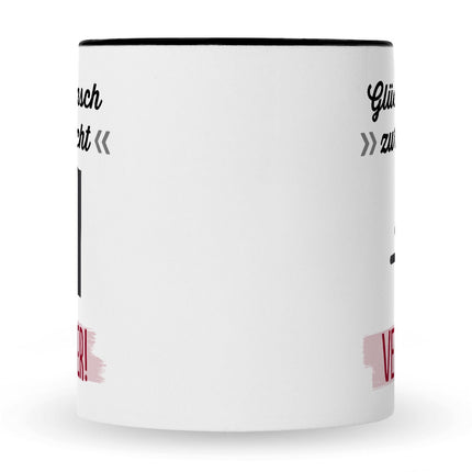 SEO. Bedruckte Tasse mit Spruch Glückwunsch zur Flucht - Schwarz & Weiß Linkreich