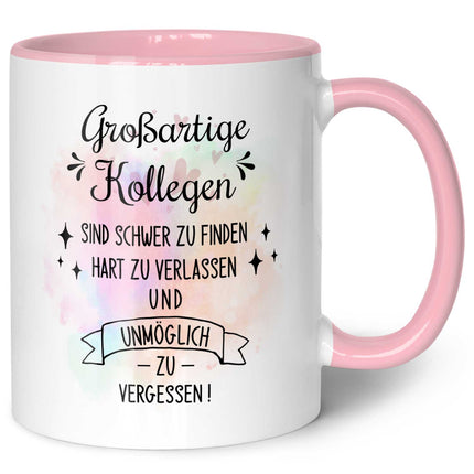 SEO. Bedruckte Tasse mit Spruch Großartige Kollegen - Rosa Linkreich