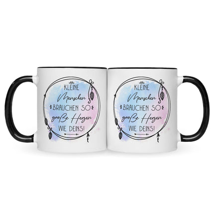 SEO. Bedruckte Tasse mit Spruch Große Herzen wie Deins - Schwarz & Weiß Linkreich