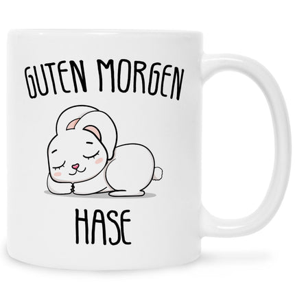 SEO. Bedruckte Tasse mit Spruch Guten Morgen Hase - Weiß Linkreich