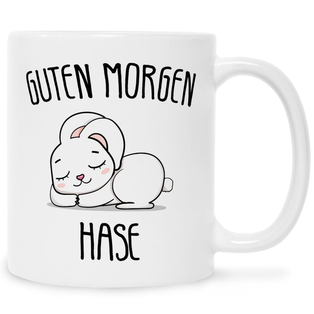SEO. Bedruckte Tasse mit Spruch Guten Morgen Hase - Weiß Linkreich