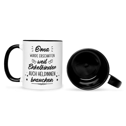 SEO. Bedruckte Tasse mit Spruch Heldenhafte Großeltern - Oma - Schwarz & Weiß Linkreich