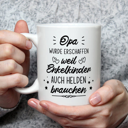 SEO. Bedruckte Tasse mit Spruch Heldenhafte Großeltern - Opa - Weiß Linkreich