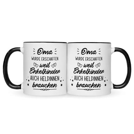 SEO. Bedruckte Tasse mit Spruch Heldenhafte Großeltern - Oma - Schwarz & Weiß Linkreich