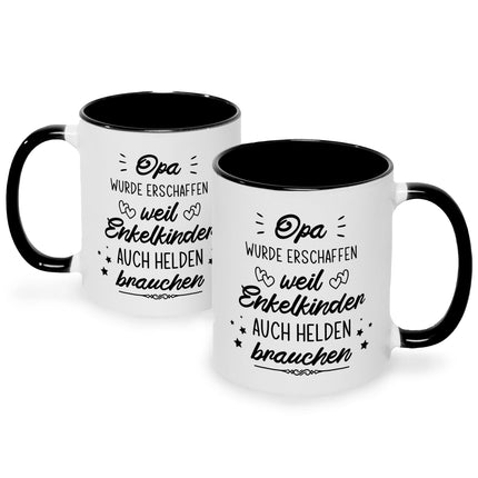 SEO. Bedruckte Tasse mit Spruch Heldenhafte Großeltern - Opa - Schwarz & Weiß Linkreich