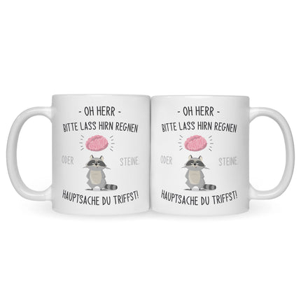 SEO. Bedruckte Tasse mit Spruch Herr lass Hirn regnen! - Weiß Linkreich