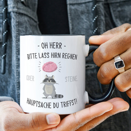 SEO. Bedruckte Tasse mit Spruch Herr lass Hirn regnen! - Weiß Linkreich