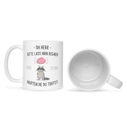 SEO. Bedruckte Tasse mit Spruch Herr lass Hirn regnen! - Weiß Linkreich