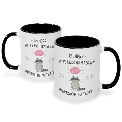 SEO. Bedruckte Tasse mit Spruch Herr lass Hirn regnen! - Schwarz & Weiß Linkreich