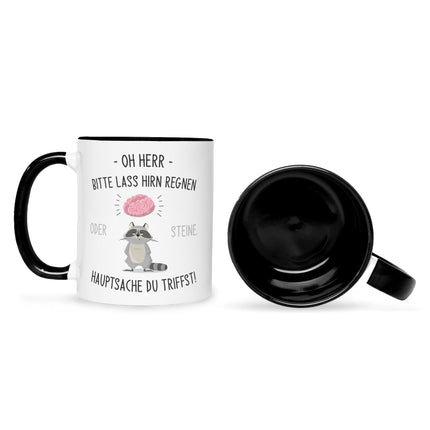 SEO. Bedruckte Tasse mit Spruch Herr lass Hirn regnen! - Schwarz & Weiß Linkreich