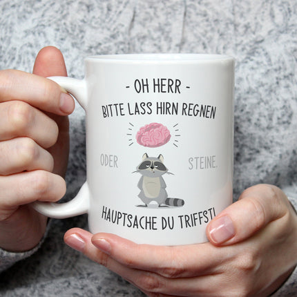 SEO. Bedruckte Tasse mit Spruch Herr lass Hirn regnen! - Weiß Linkreich