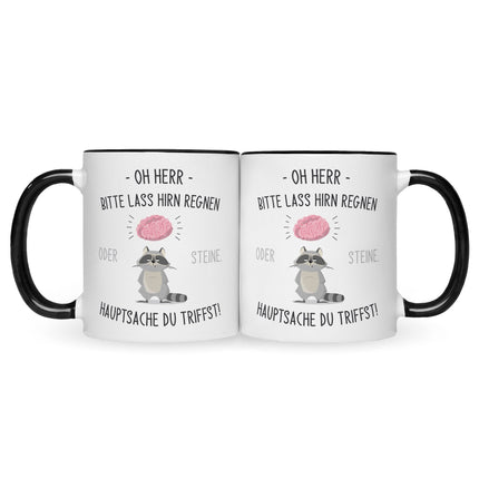 SEO. Bedruckte Tasse mit Spruch Herr lass Hirn regnen! - Schwarz & Weiß Linkreich