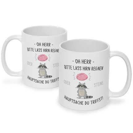 SEO. Bedruckte Tasse mit Spruch Herr lass Hirn regnen! - Weiß Linkreich