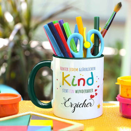 SEO. Bedruckte Tasse mit Spruch Hinter jedem glücklichen Kind - Weiß Linkreich