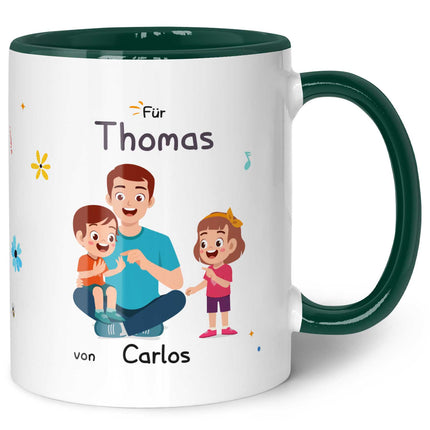 SEO. Bedruckte Tasse mit Spruch Hinter jedem glücklichen Kind - Dunkelgrün Linkreich