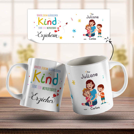 SEO. Bedruckte Tasse mit Spruch Hinter jedem glücklichen Kind - Weiß Linkreich