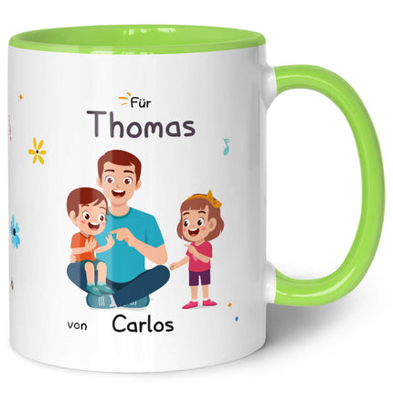 SEO. Bedruckte Tasse mit Spruch Hinter jedem glücklichen Kind - Hellgrün Linkreich