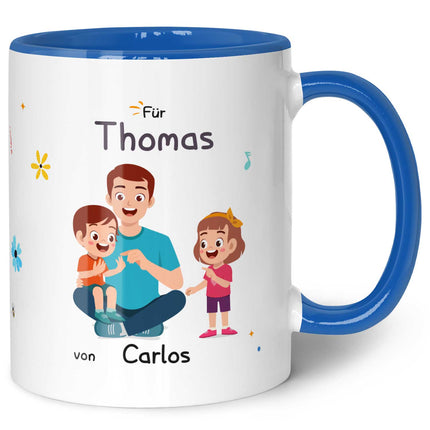 SEO. Bedruckte Tasse mit Spruch Hinter jedem glücklichen Kind - Blau Linkreich