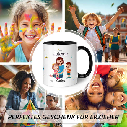 SEO. Bedruckte Tasse mit Spruch Hinter jedem glücklichen Kind - Gelb Linkreich