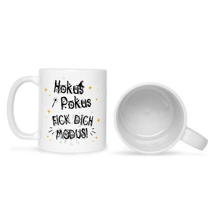 SEO. Bedruckte Tasse mit Spruch Hokus Pokus - Schwarz & Weiß Linkreich
