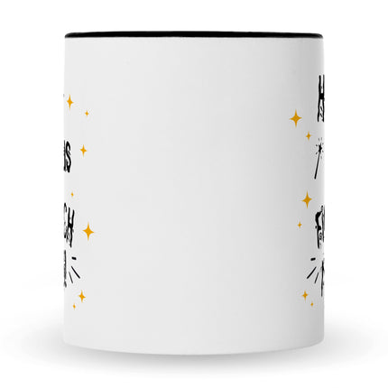 SEO. Bedruckte Tasse mit Spruch Hokus Pokus - Schwarz & Weiß Linkreich