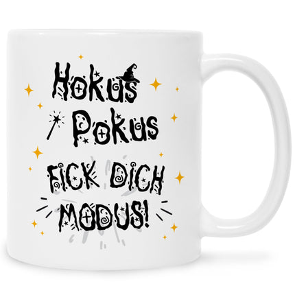 SEO. Bedruckte Tasse mit Spruch Hokus Pokus - Weiß Linkreich