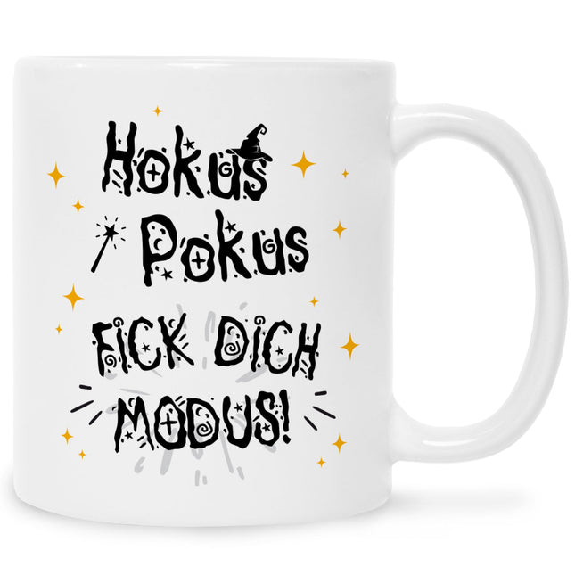SEO. Bedruckte Tasse mit Spruch Hokus Pokus - Weiß Linkreich