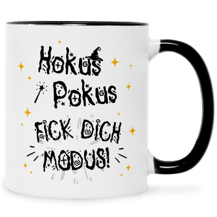 SEO. Bedruckte Tasse mit Spruch Hokus Pokus - Schwarz & Weiß Linkreich